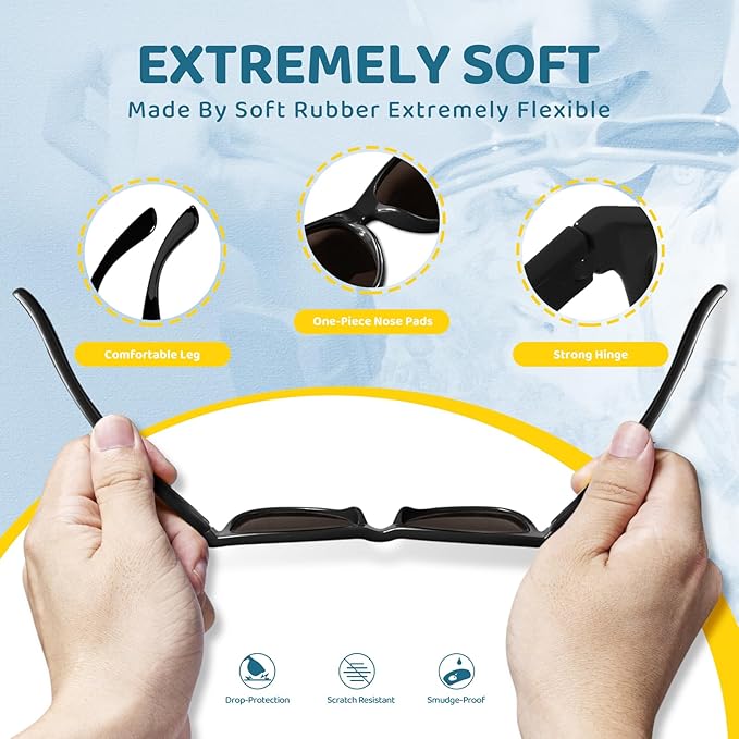 RIVBOS Kids Sunglasses Polarized UV Protection Flexible Rubber Glasses Shades with Strap for Boys Girls RBK004