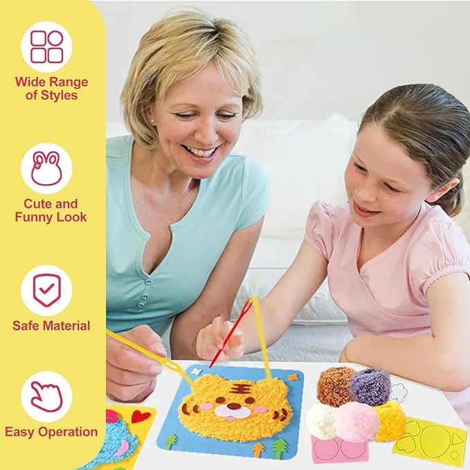 DIY Embroidery Doll Kit, Cartoon Animal Craft Sewing Kit for Kids, Felt Crafts, Beginner Sewing for Kids Ages 4-8 Plus - Helps Develop Fine Motor Skills (3PCS-Deer/Elephant/Bear)