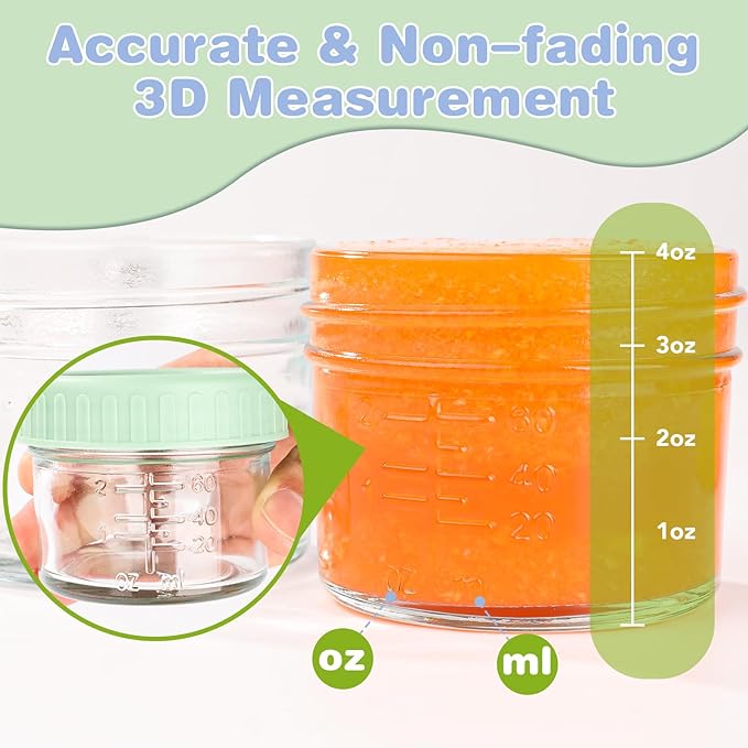 32-Pack Leakproof 4oz Glass Baby Food Jars With Lids - BPA Free, Freezer & Microwave Safe