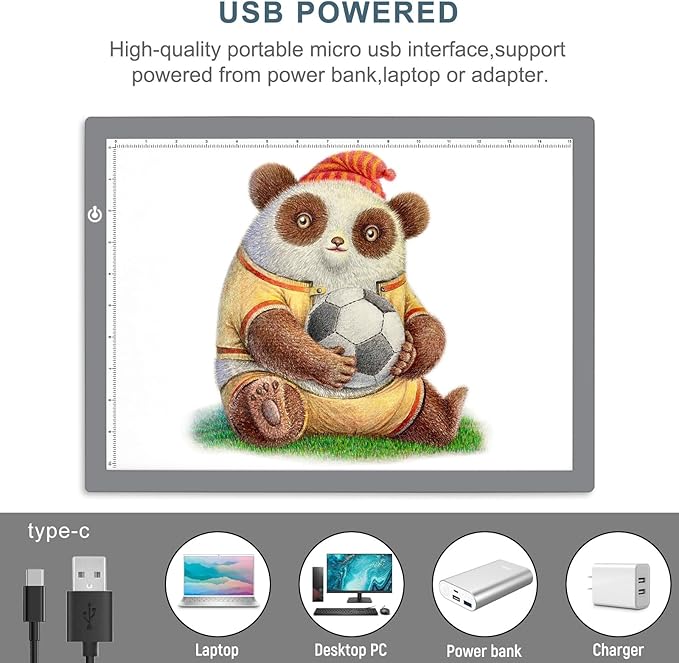 LitEnergy A3 LED Copy Board Light Tracing Box, Ultra-Thin Adjustable USB Power Artcraft LED Trace Light Pad for Tattoo Drawing, Streaming, Sketching, Animation, Stenciling (Silver)