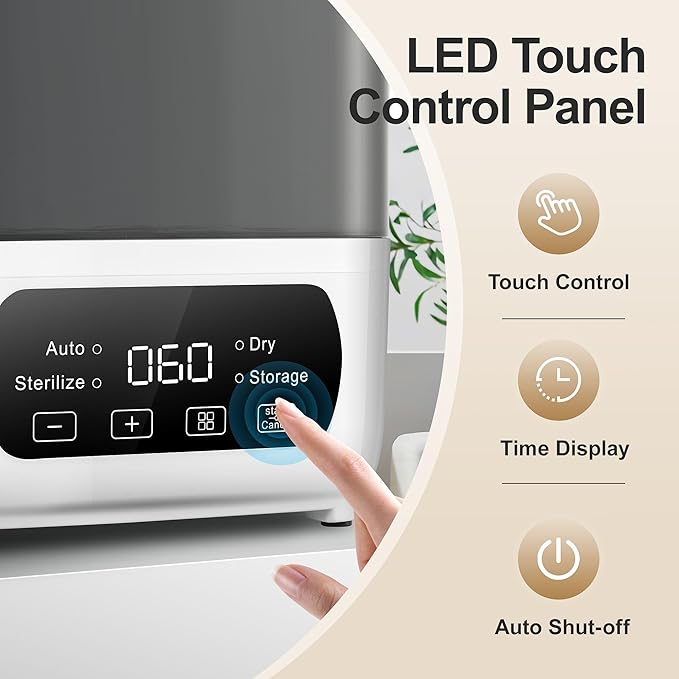 Baby Bottle Steamer and Dryer, Electric Steamer and Dryer for Baby Bottles, 4-in-1 Bottle Steamer and Dryer, Universal Fit for All Bottles, LED Touch Screen, Auto Shut-Off