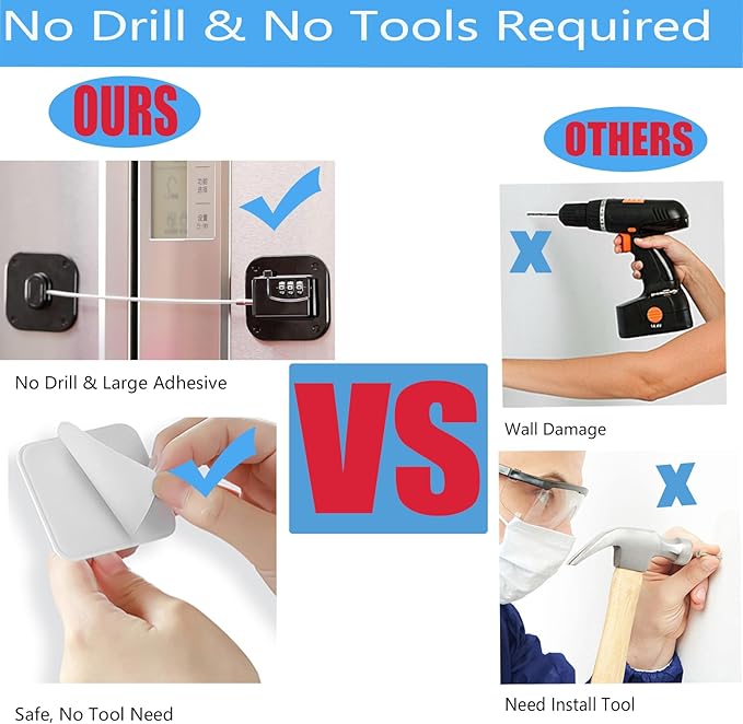 YEYA Upgraded Refrigerator Door Lock with Combination for Adults, Lock for Fridge, Freezer, File Cabinets, Desk Drawers, Locker, Child Safety Latch, Easy Install No Drlling 1 Pack