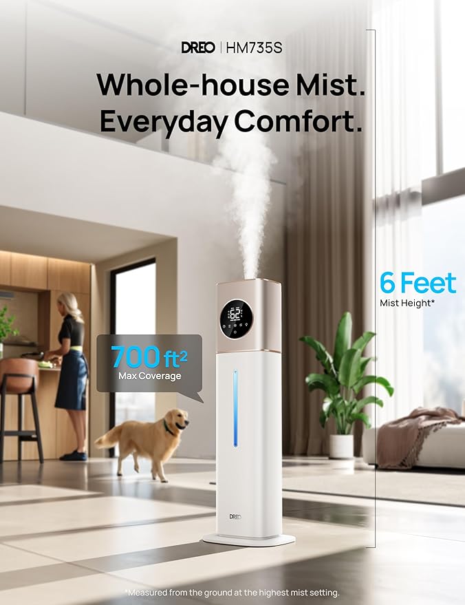Dreo 11L Smart Humidifier Large Room 700 ft², 100H Cool Mist Air Humidifiers for Bedroom, Top-Fill Self-Cleaning Tank, 26dB, Auto Mode, Aroma Box, RGB Light, Remote & APP Control, Baby, Starlight