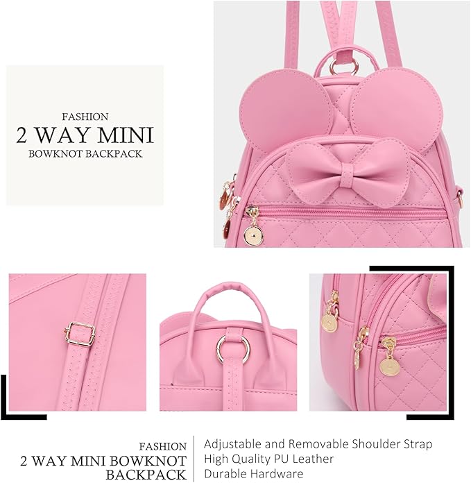 KL928 Girls Bowknot Polka Dot Cute Mini Backpack Small Daypacks Convertible Shoulder Bag Purse for Women