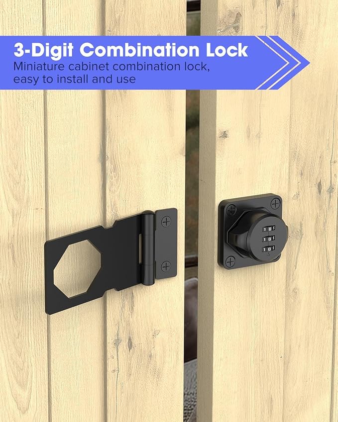 3.5Inch Mechanical Password Rotary Hasp Latch Locks, 3-Digit Cabinet Combination Lock for Small Doors, Cabinets, Barn Door, Closet, Kitchen Drawers, Cupboard (Black -2pcs)
