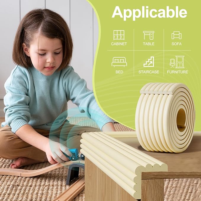 Baby Proofing Wall Corner Protector,Edge Guard Corner Protector,6.56ft Thinken Soft Corner Protectors Pre-Taped Soft Rubber Foam Edge Cushion for Furniture (Brown-L, 6.56Ft x 5.9" W x 0.47" Th)