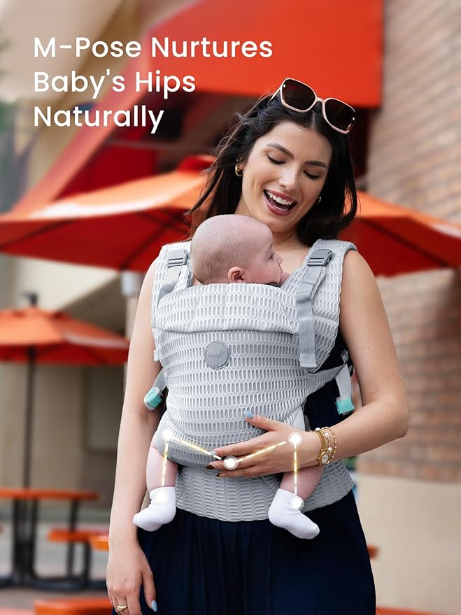 GROWNSY Baby Carrier Newborn to Toddler, Breathable Mesh Carrier(7-44lbs) with One-Click Sliding Clasp, Head Support, Ergonomic Design and Hands-Free Comfort, Silver Gray