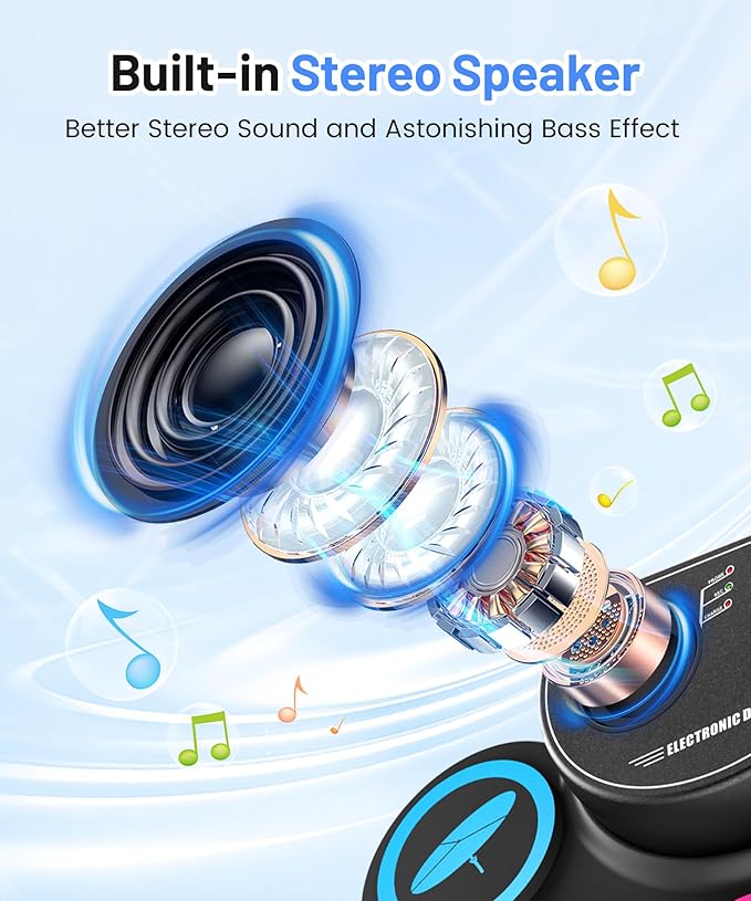 Electronic Drum Set, 9-Drum Practice Pad with Headphone Jack, Roll-up Drum Kit Machine with Built-in Speaker Drum Pedals and Sticks 10 Hours Playtime, Great Christmas for Kids