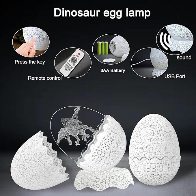 Spinosaurus Alarm Clock/Decorative Lamp/Night Light/Bluetooth Speaker/White Noise Lullaby Machine 4 in1, Remote Control 16 Colors Volume, Creative Gifts for Boys/Girls/Adult