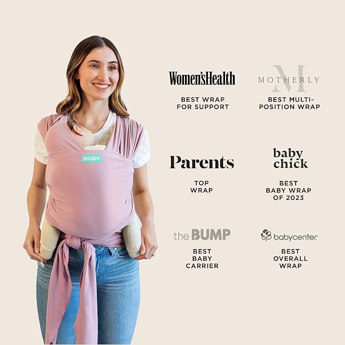 Moby Baby Wrap Carrier Classic for Newborns to Toddlers (8-33lbs), Infant Sling Carrier, Lightweight & Hands Free Design, Adjustable for All Body Types (Dusty Rose)