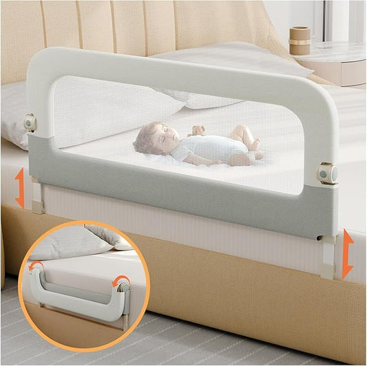Large Bed Guard Rail for Toddlers - 59inch Foldable & Adjustable Heights Baby Bed Safety Railing - Toddler Long Bed Rails Guard for Twin, Bunk, Queen & King, Full Size Bed