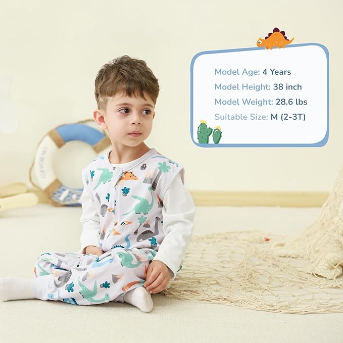 Baby Toddler Sleep Sack with Feet 2.5 TOG Winter, Wearable Blanket with Legs, Toddler Sleeping Sack Long Sleeve (Dinosaur, 3T-5T)