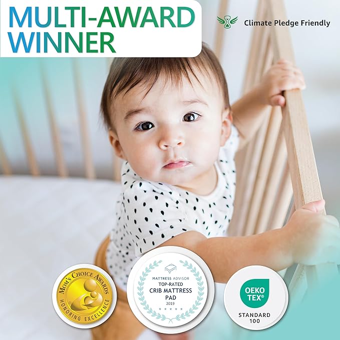 Crib Mattress Protector Pad 2 Pack - Ultra-Soft Waterproof Breathable Premium Bamboo Rayon - Noiseless Fitted Dryer Safe Cover for Crib. High Absorbency Oeko-TEX Certified MARGAUX & MAY