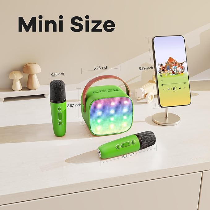 YLL Mini Karaoke Machine for Kids Adults, Portable Bluetooth Speaker with 2 Wireless Microphones, Birthday Gifts Toys for Girls Boys Ages 3, 4, 5, 6, 7, 8, 9,10,11,12+ Years Old Toddler (Green)