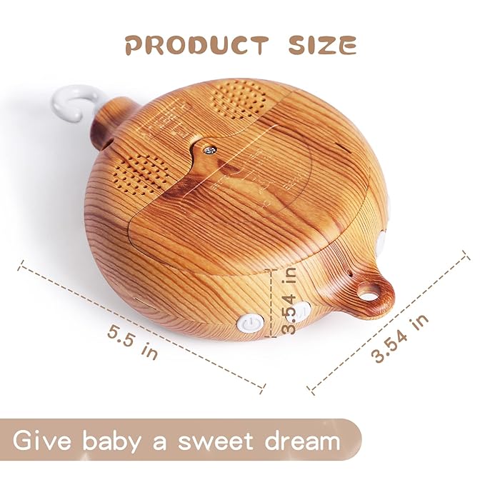 Baby Crib Mobile Musical Box - Mobile Rotary Music Box Imitation Wood - Music Box with Rotating Hook -Crib Mobile Motor Battery Operated Plays 12 Tunes Crib Toys Attachments (Without Arm)