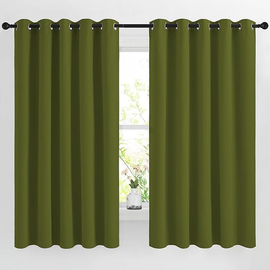 NICETOWN Room Darkening 66 inch Curtains for Bedroom, Grommet Thermal Insulated Room Darkening Window Treatments Voice Reducing for Kids Room, 2 Panels, W66 x L66, Olive