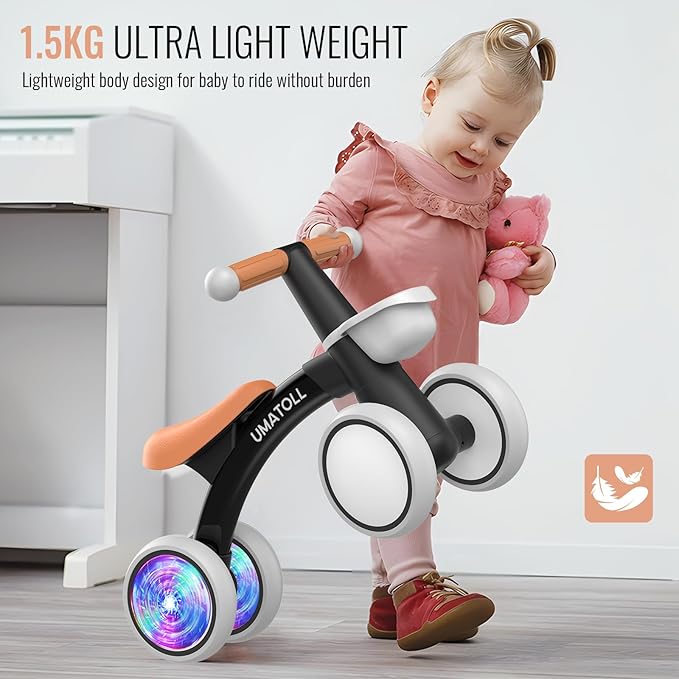 Umatoll Colorful Lighting Baby Balance Bike Toys for 1 Year Old Boys Gifts, Adjustable Seat Baby Walker, One Year Old Boy Birthday Gifts, 12-24 Months Toddler First Ride on Toys
