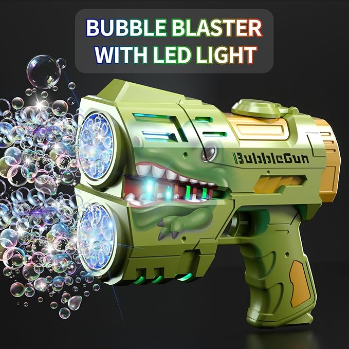 Rechargeable Green Dolphin Bubble Guns for Kids, LED Light Up Bubble Machine Blower with 2 Bottles Bubble Refill Solution for Kids, Bubble Makers Blaster for Toddlers, Summer Wedding Toys Gift