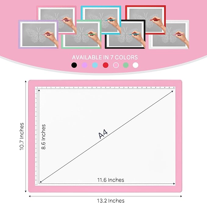 iVyne Corded Light Pad for Weeding Vinyl - A4 Light Box for Drawing - Light Board for Tracing - Light Box for Diamond Painting, Weeding Vinyl, Sketching, Tracing (Pink)