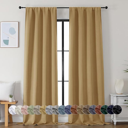 Simplebrand Ava Gold Blackout Curtains for Bedroom 90 Inches Long 2 Panels Set, Solid Privacy Energy Saving Living Room Window Treatment Curtains Blackout Drapes, W40 x L90 Inch, Gold