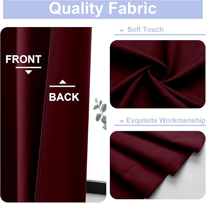 Simplebrand Ava Burgundy Blackout Curtains for Bedroom 96 Inches Long 2 Panels, Solid Thermal Insulated, Energy Saving Nursery Window Treatment Curtains Blackout Drapes, W40 x L96 Inch, Burgundy
