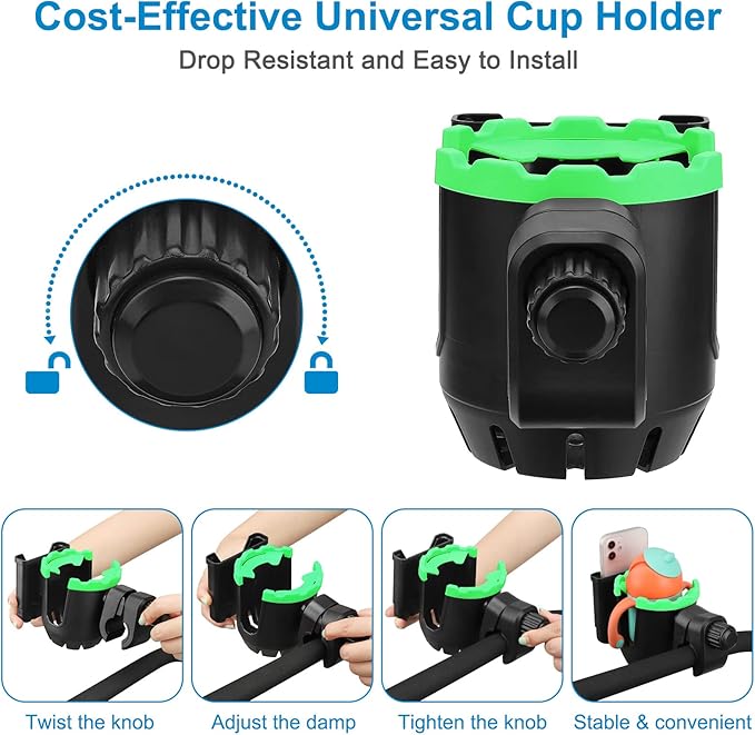 Accmor Stroller Cup Holder with Phone Holder, Universal Cup Holder, Bike Cup Holder, 360° Rotatable Large Caliber Drinks Holder for Stroller, Bike, Wheelchair, Walker