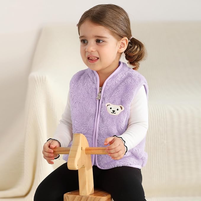 Baby Boys Girls Fleece Vest Zip Up Cute Bear Jackets Fuzzy Fall Winter Warm Clothes Newborn Outwear for Toddler Infant