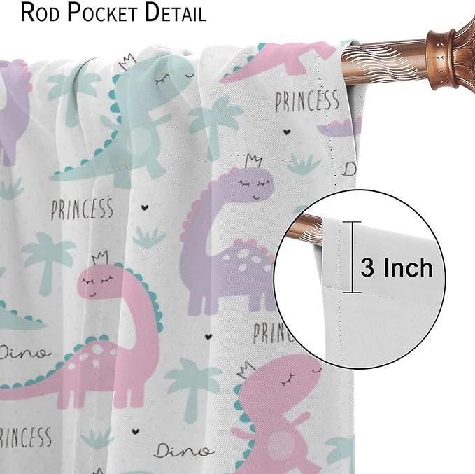 Kids Dinosaur Curtains for Boys Girls Bedroom Decor Cartoon Dino Colorful Cute Funny Animal Wildlife Printed Blackout Rod Pocket Window Drapes for Baby Nursery Playroom W36xL63in 2 Panels