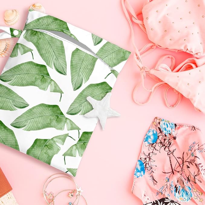Wet Bag, Wet Dry Bag, Wet Bag for Swimsuit, Travel, Beach, Pool, Diapers, Dirty Yoga Gym Clothes, Makeup Bag, Waterproof Tropical Palm Leaves Decor Jungle Palm Leaf Favors