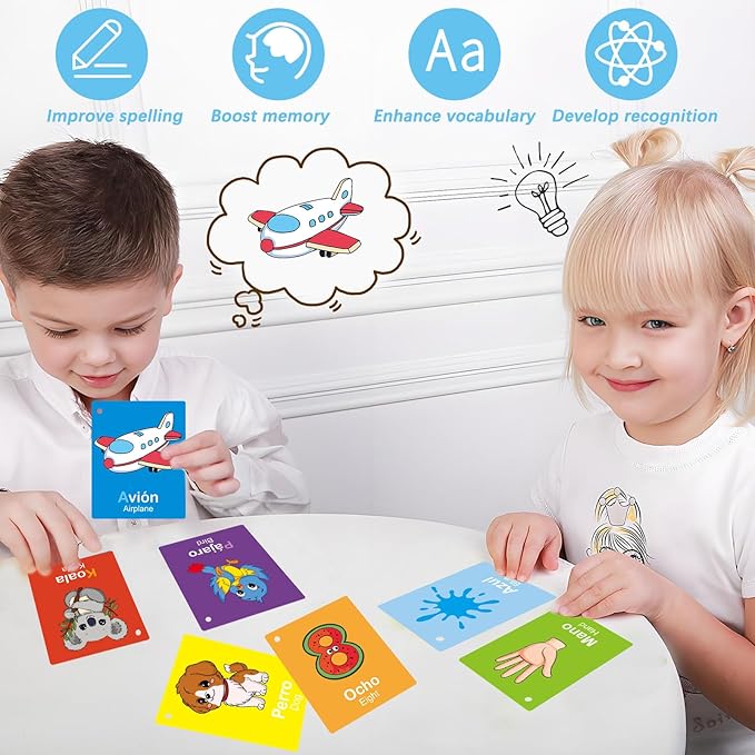 Toddler Spanish Learning Flash Cards, 60 PCS Double Sides Bilingual Flashcards for Numbers, Colors, Shapes, Sight Words, Learn Spanish for Kids, Preschool Kindergarten Learning Activities