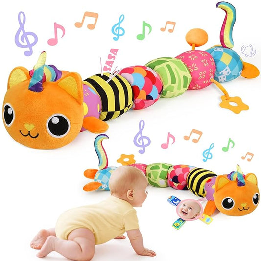 Baby Toys 0-6 6-12 Months, Sensory Musical Animal Stuffed Toy for Infant 0-3 3-6 Months, Tummy Time Toys with Mirror Crinkle Rattle, Plush Unicorn Cat Toy Gifts for 0 1 2 3 4 5 6+ Months Boys Girls