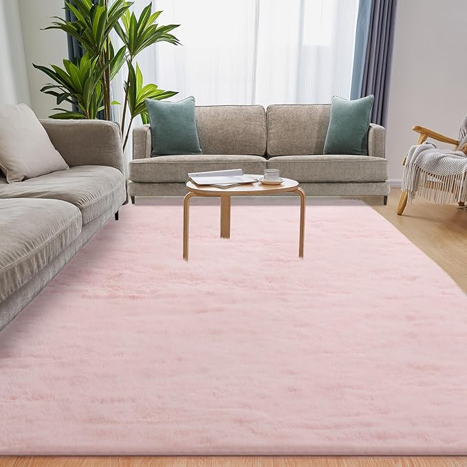 Soft 6x9 Pink Rug, Fluffy Area Rugs for Living Room, Plush Area Rugs for Bedroom, Non-Slip Indoor Carpet for Nursery, Study Room, Kids Room, Room Decor