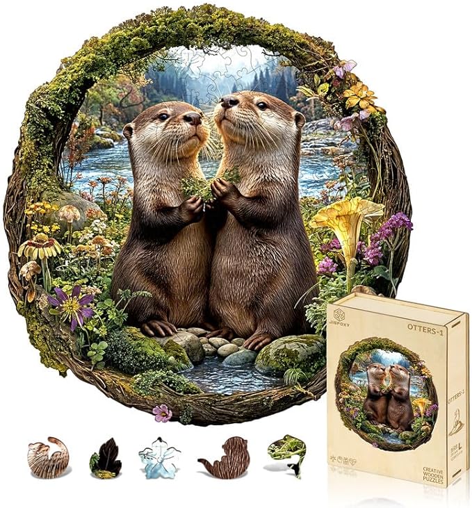 Jigfoxy Wooden Puzzles for Adults, Otter Couple Wood Puzzles Adult, Unique Animal Shape Wooden Jigsaw Puzzles for Adults, Birthday Gifts for Puzzle Lovers Family Friend (L-12.9 * 13.4in-261pcs)