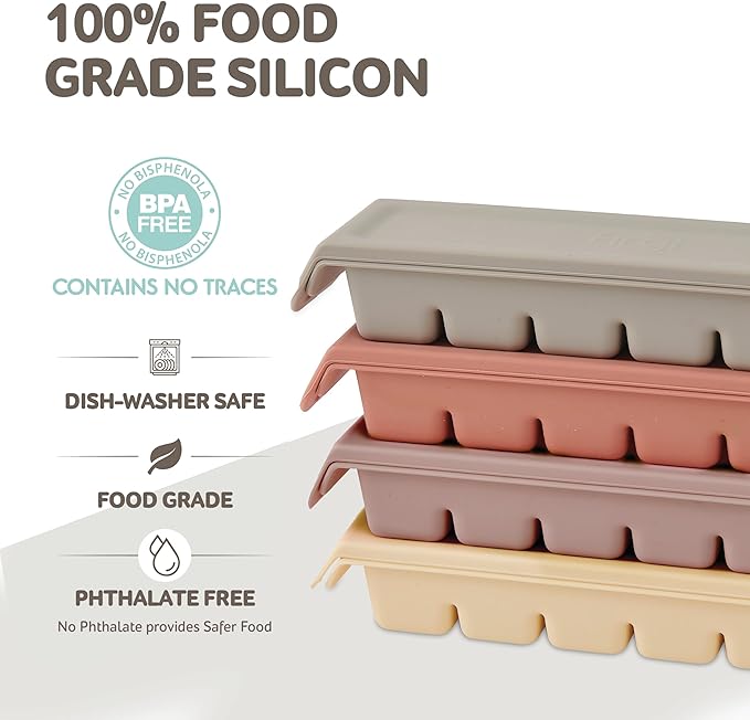 Silicone Freezer Trays with Lid, 2ea 1oz 6 Section - Leak Proof Silicone Freezer molds for Homemade Baby Food Breastmilk, Purees, Vegetables, Baby Food Jars Ice Tray with Lid BPA Free IndiePink