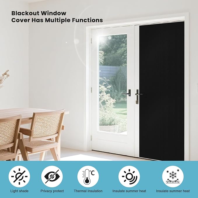 Portable Temporary Blackout Curtains, 50" x 57", 100% Blackout Window Shades, No Drill Cuttable Blackout Windows Blinds with Hook & Loop Stickers, Windows Cover for Baby Nursery Thermal Insulated