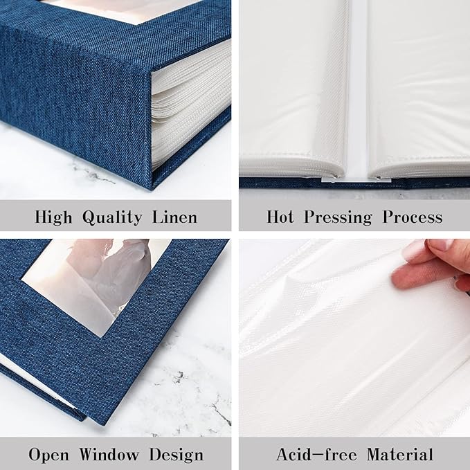 Vienrose Photo Album 4x6 100 Pages Photos Linen Cover Picture Book with Front Window for Baby Wedding Children