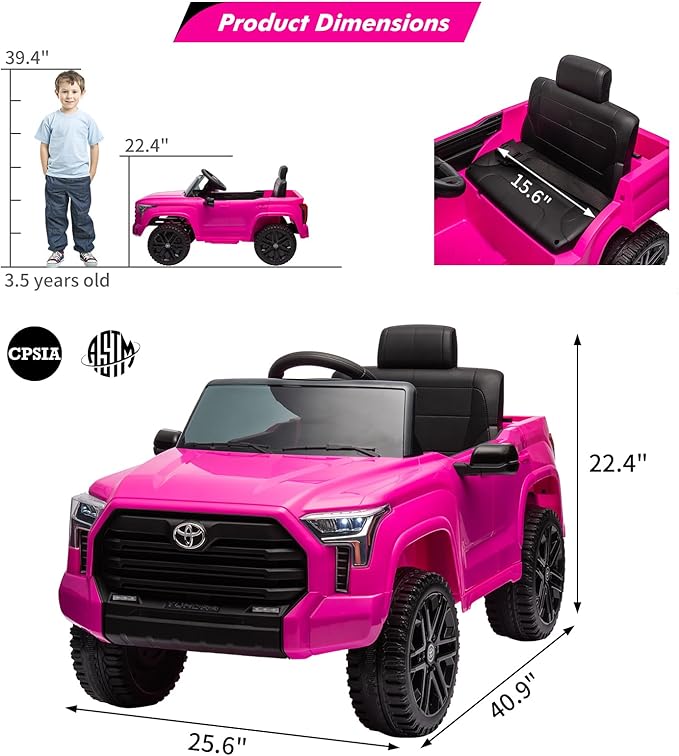 Electric Car for Kids, Licensed Toyota Tundra 12V Electric Truck, Off-Road Kids Car w/Remote, Spring Suspension & 3 Speeds, LED Headlights, Ride-On Toys for Boys/Girls