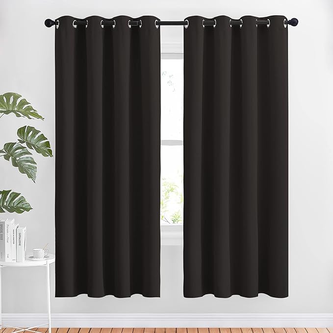 NICETOWN Bedroom Blackout Curtains and Drapes - Energy Smart Thermal Insulated Solid Grommet Blackout Draperies for Living Room (2 Panels, 52 inches x 72 inches, Toffee Brown)