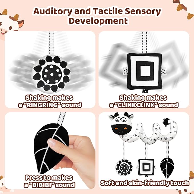 Black and White High Contrast Baby Toys - Sensory Infant Hanging Carseat & Stroller Toy for Newborns 0-6,6-12Months Perfect Easter Birthday & Baby Shower for Babies Boys Girls