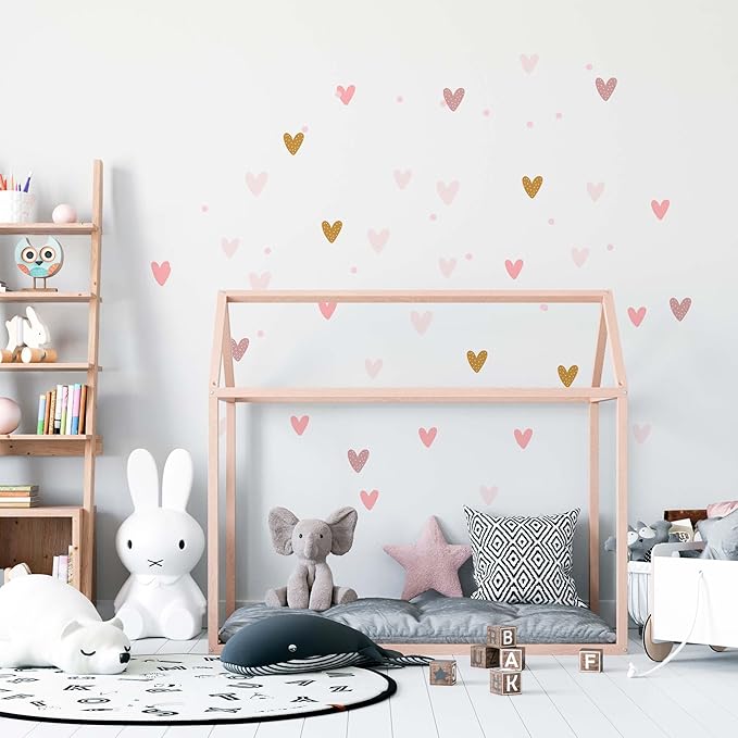 WS Wallpaper Heart Wall Decals Pack of 5 Sheets 135pcs by Lipastick - Polka Dots Wall Stickers for Bedroom Living Room Girls Room Decoration Kids Room Baby Nursery Room Removable Wall Decals