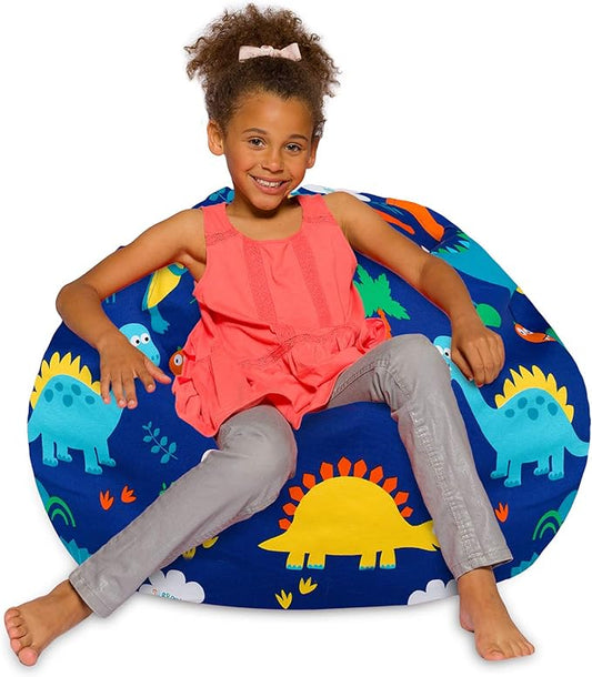 Posh Creations Bean Bag Chair for Kids, Teens, and Adults Includes Removable and Machine Washable Cover, Canvas Dinos on Blue, 38in - Large