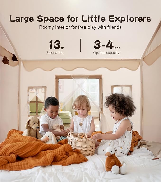 Little Dove Play Tent with Mat, Star Lights, Kids Playtent Indoor, Toddler Play Tent Large Outdoors for Kids Aged 3+, 52" x35" x 52", Toddler Teepee Play House with Windows