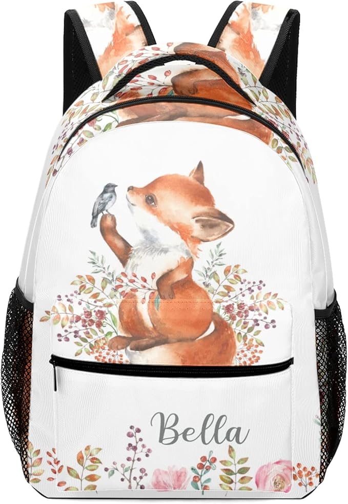 Cute Fox Little Bird Custom Kids Backpack 16.5 Inch for Boy Girl, Personalized Waterproof Child School Travel Bag with Name Option5