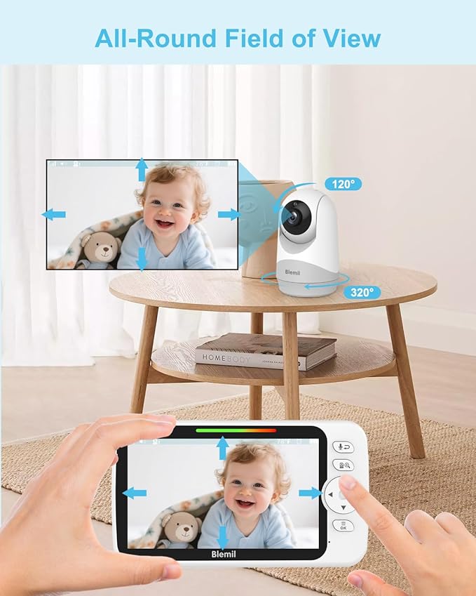Upgrade Video Baby Monitor with Camera and Audio 6" Large Screen, 35-Hrs Battery, No WiFi Baby Monitor, Remote Pan/Tilt/Zoom Camera, 2-Way Talk, Night Vision, Temperature, 1000ft Range