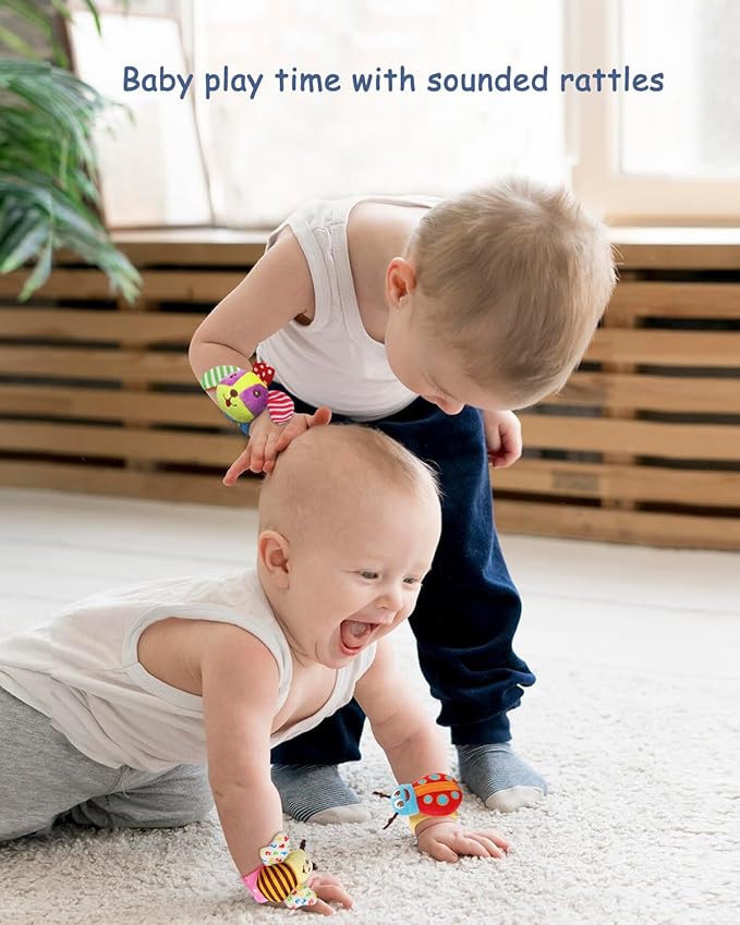Bloobloomax Wrist and Foot Rattles - Hanging and Hand Bracelet Rattles, Ankle Socks for Newborns and Infants (12pcs)