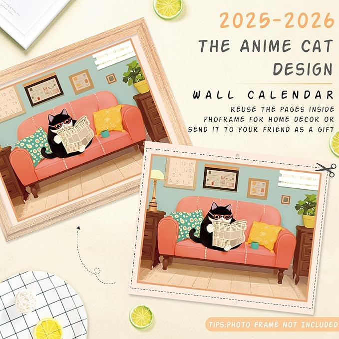 GuassLee Cat Vertical Wall Calendar 2025, 19-Months Art Hanging Wall Calendar Jun. 2025 to Dec. 2026, 14" x 23" Cute Cat Kitten Monthly Planner with Thick Paper for Office Home Decor Organizing