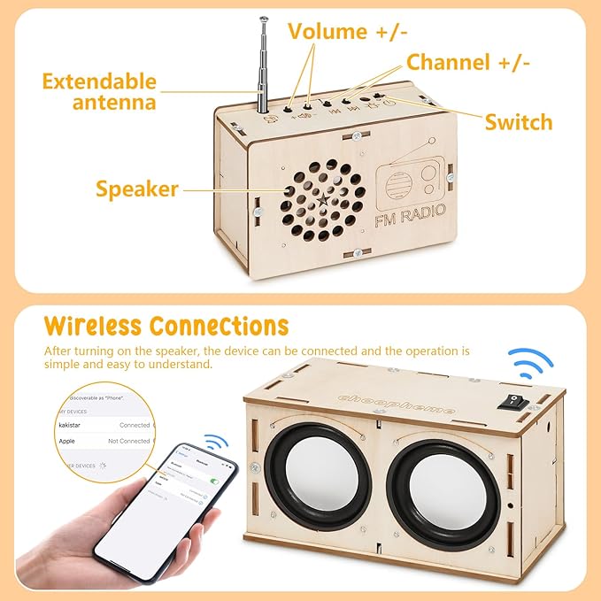 Stem Projects Toys for Boys age 8-12 12-14 Science Kit Building Own Bluetooth Speaker & FM Radio DIY Electronics Kit Science Experiments Kid 9-12 Boy Toys Birthday Gift 8 9 10 11 13 Year Old Teen Girl