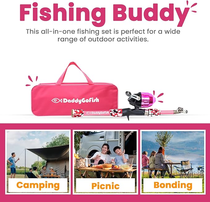 DaddyGoFish Kids Fishing Pole - Rod Reel Combo Tackle Box Starter Set - First Year Small Gear Kit for Boys Girls Toddler Youth Age Beginner Little Children