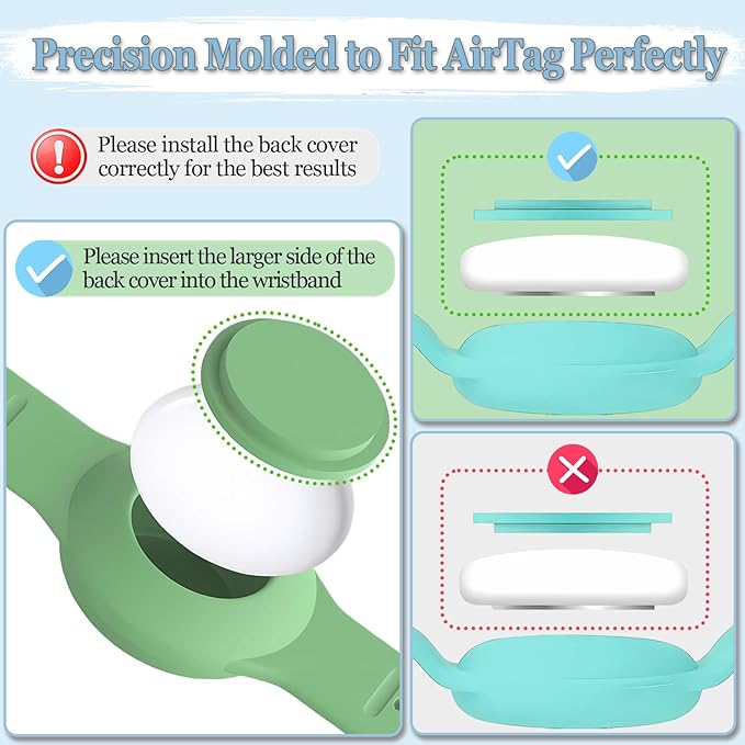 Kids Waterproof Airtag Bracelet Compatible with Apple AirTag, Hidden Silicon Protective Case for Air Tag GPS Tracker Holder, Adjustable Anti-Lost Watch Band for Toddler Child (Green & Purple)