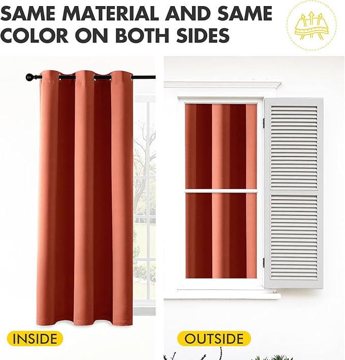 MIULEE Burnt Orange Blackout Curtains for Bedroom Living Room 72 Inches Long 2 Panels, Thermal Insulated Room Darkening Drapes Solid Grommet Top Noise Reduction Terracotta Rust Fall Window Treatments
